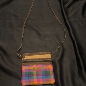 Belize Bright Plaid Crossbody Bag with Brown Trim